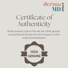 Certificate of authenticity from DermaMD Store, confirming products are 100% genuine with a seal stating "100% Genuine."
